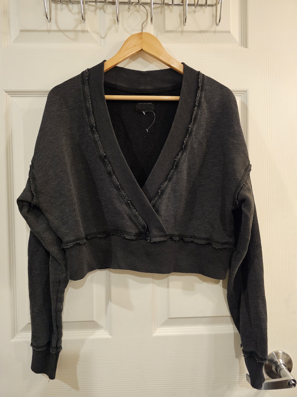 American Eagle Outfitters Charcoal Cropped V-Neck Sweater